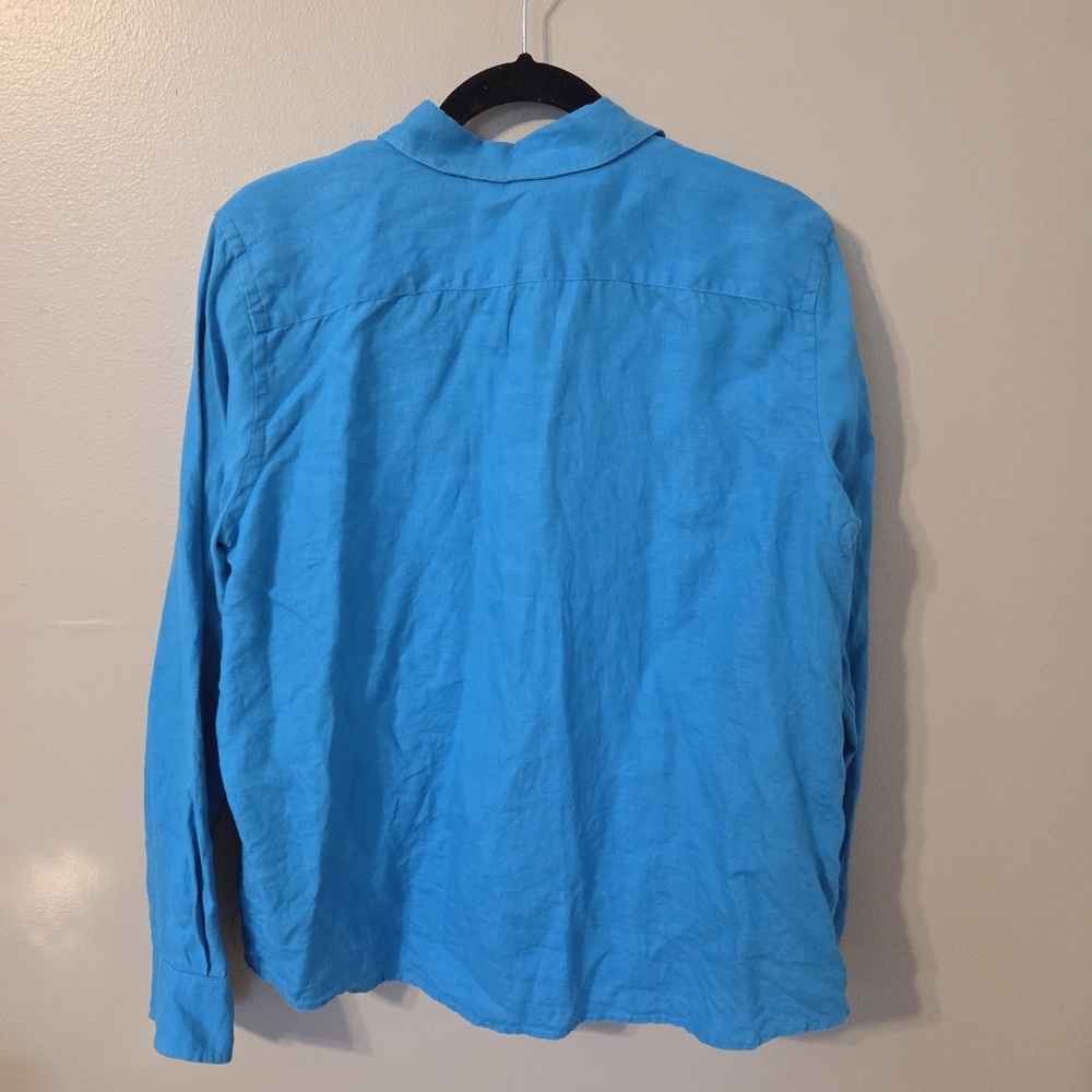 Lauren Ralph Lauren Women's 100% Linen Blue Button Up Shirt Lagenlook. Sz XL - Picture 2 of 5